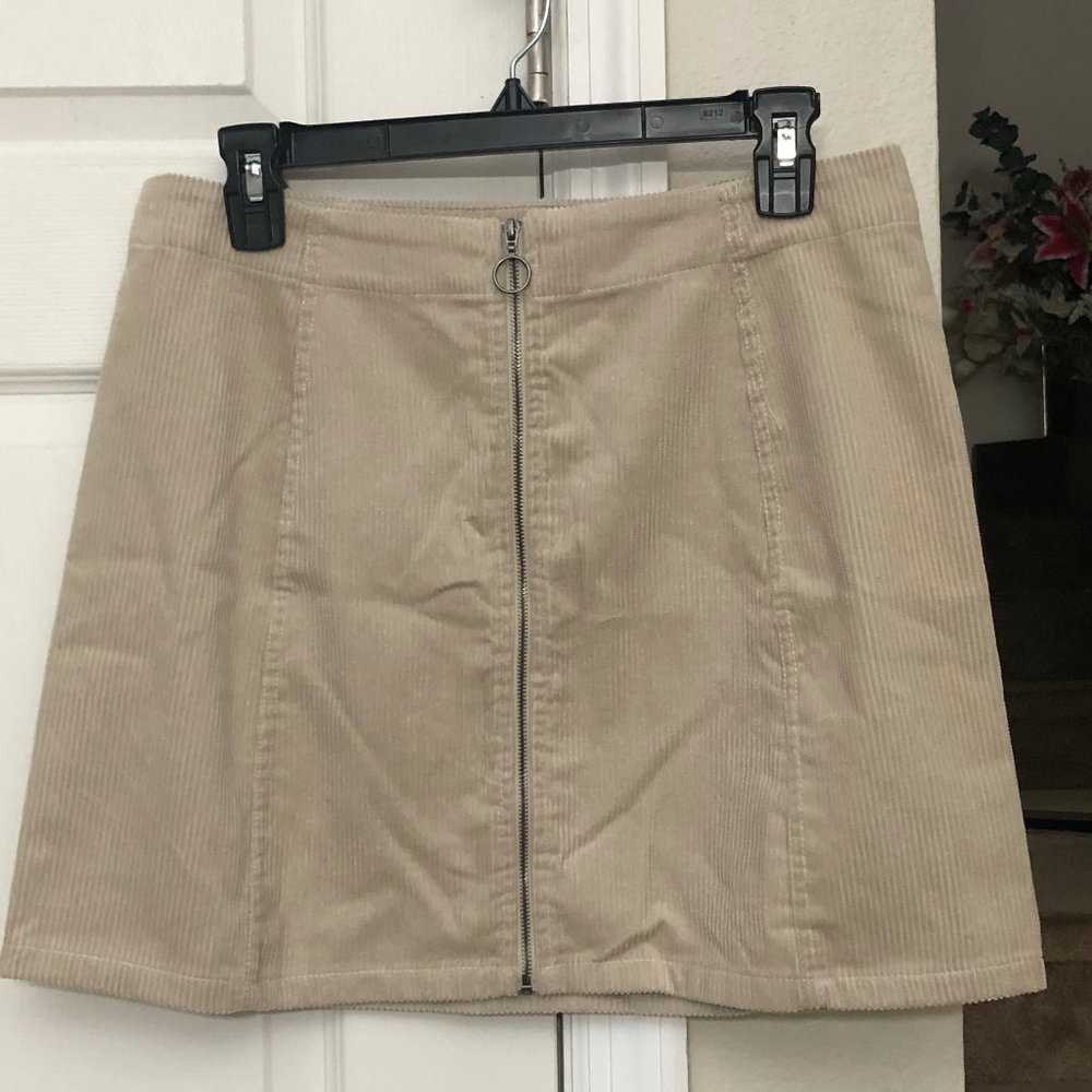 Beige Corderoy Zip-front Skirt